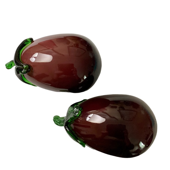 Glass Art Vegetables Purple Eggplant Pair And Jalapeño Pepper Vintage EUC - Picture 9 of 14